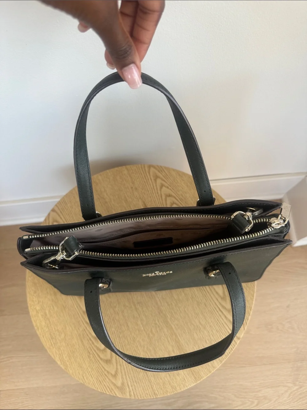 kate spade Black Leather Double-Zip Satchel with Gold Hardware